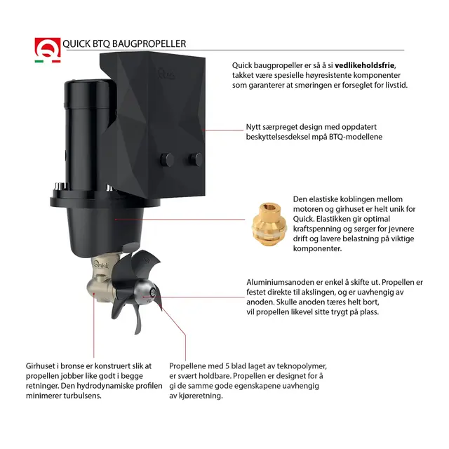 QUICK Baugpropell kit, BTQ 140-40 12V - 40kg - Ø140mm, leveres uten tunell 