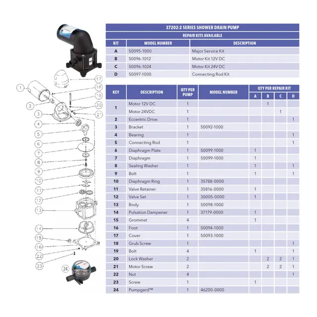 JABSCO Kit Valves 37202 Ventil sett - 30005-0000 