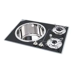 Navyload Glass Hob 2 gasskoketopp m/vask 600 x 420 mm - nedfelling - 2 brennere