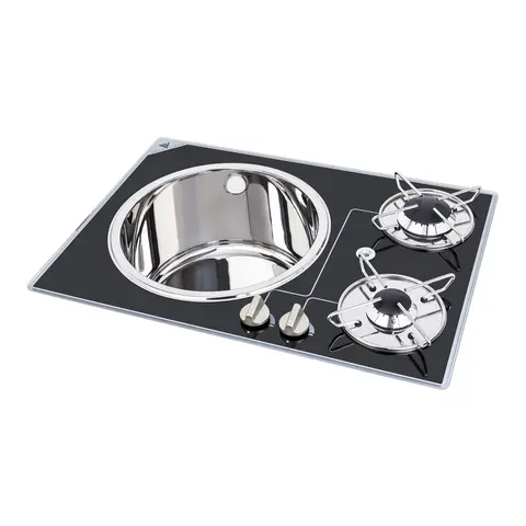 Navyload Glass Hob 2 gasskoketopp m/vask 600 x 420 mm - nedfelling - 2 brennere
