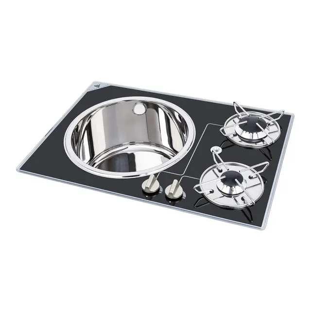 Navyload Glass Hob 2 gasskoketopp m/vask 600 x 420 mm - nedfelling - 2 brennere 