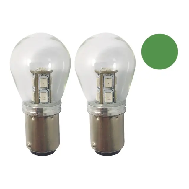 1852M LED Lanternepære m/kuppel, 2-pk BAY15D - Grønn - 12/24V - 140 lum 