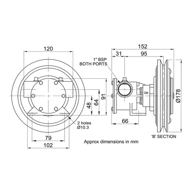 JABSCO Impellerpumpe m/reimdrift - 1" 24V Clutch - Enkel reim (1b) 