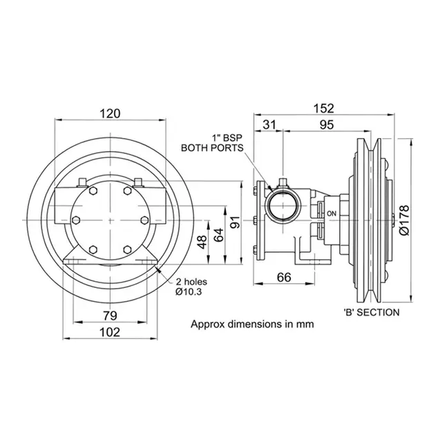 JABSCO Impellerpumpe m/reimdrift - 1" 12V Clutch - Enkel reim (1B) 50080-2201 