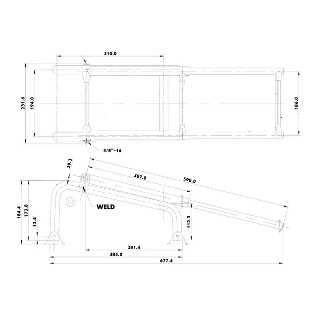 Badestige 3+1 trinn B: 210 mm - L: 880 mm 