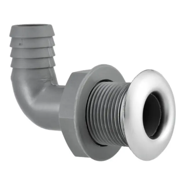 Skroggjennomføring m/slangekopling, 90° Ø19mm (sort nylon / 316) 