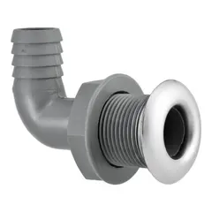 Skroggjennomføring m/slangekopling, 90° Ø38mm (sort nylon / 316)