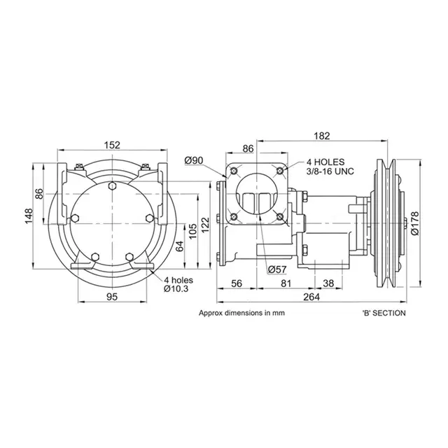 JABSCO Impellerpumpe for reimdrift - 2" 24V Clutch - Enkel reim (1b) 