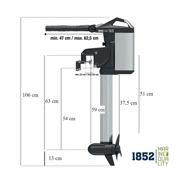 1852M Elektrisk båtmotor 3,0 kort stamme - inkl. lithium batteri 