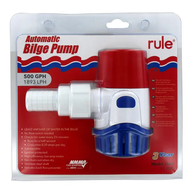 RULE Automatisk Lensepumpe 500 GPH 24V - Impellerautomatikk 
