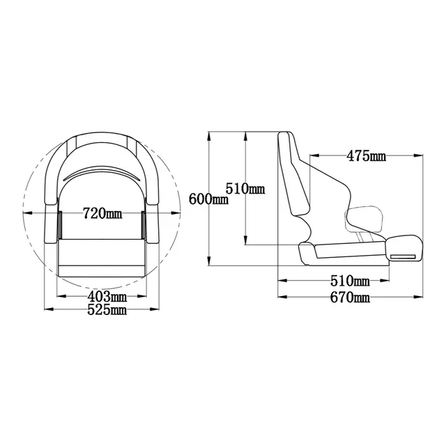 MARINVENT Båtstol MI-H52 Brun - Flip-up - Marine vinyl 