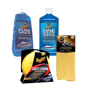 MEGUIARS B&#229;tpleiepakke OneStep Compound, Pure Wax, Pads og Klut