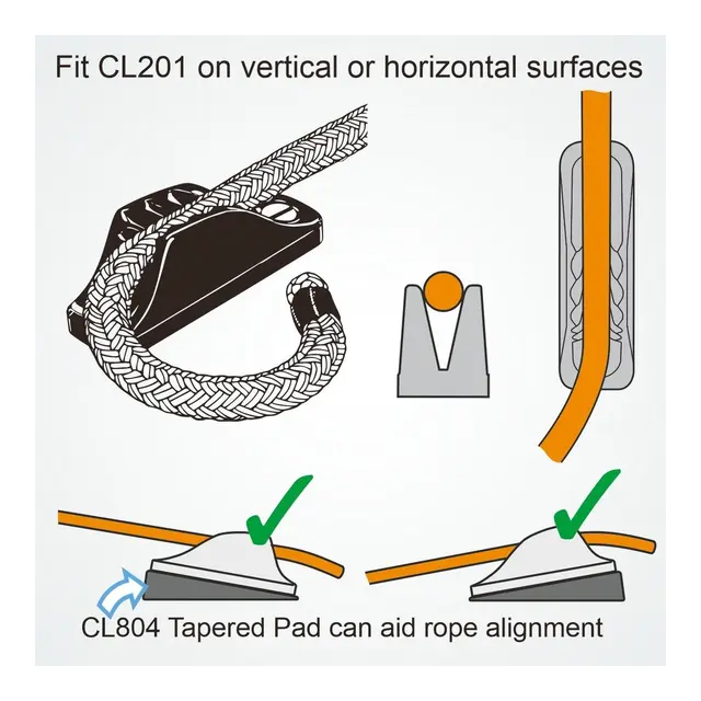 CLAMCLEAT Skjøtelås CL201 vertikal åpen - sort nylon, 6 - 12mm tau 