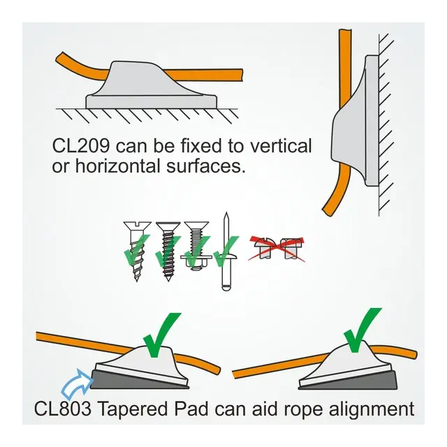 CLAMCLEAT Skjøtelås CL209, Midi åpen - sort nylon, 4 - 8mm tau 
