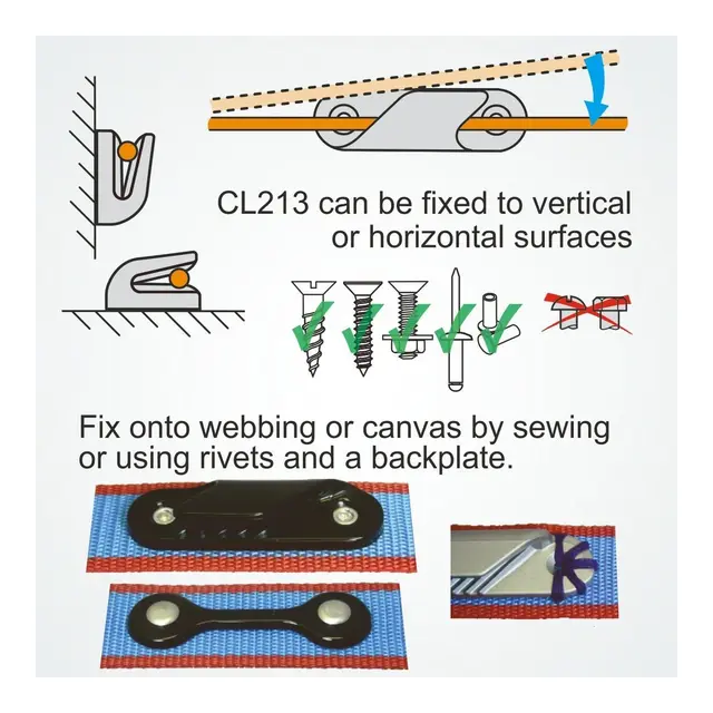 CLAMCLEAT Skjøtelås CL213, lav profil åpen styrbord - sort nylon, 2 - 5mm tau 