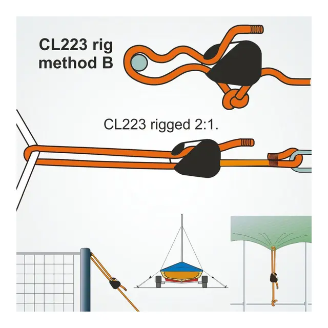 CLAMCLEAT Skjøtelås CL223, Loop sort nylon, 3 - 6mm tau 