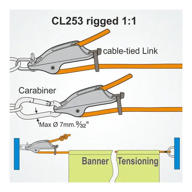 CLAMCLEAT Skjøtelås CL253, Trapeze/Vange lukket - aluminium, 4 - 8mm tau 