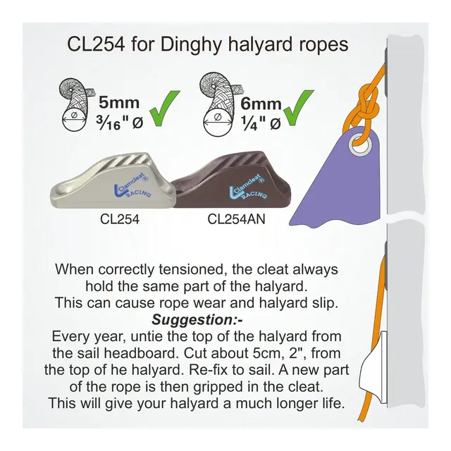 CLAMCLEAT Skjøtelås CL254, Midi Racing åpen - aluminium, 4 - 8mm tau 