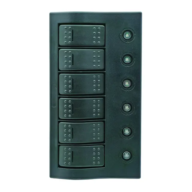 1852M Bryterpanel m/sikringer og LED lys 6 brytere 