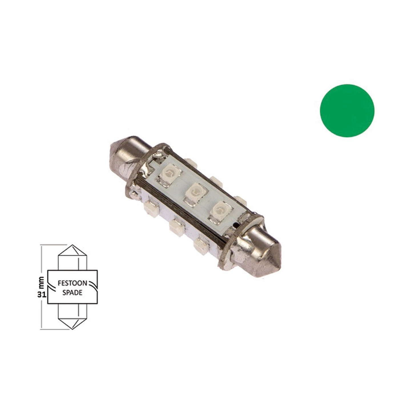 NAUTICLED Pære, festoon - 31mm grønn 0,8W