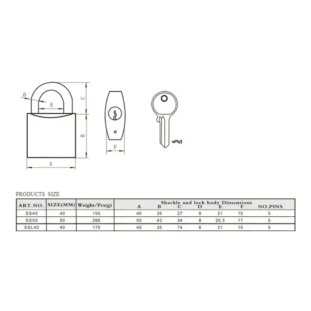 Lemen Hengelås syrefast SS40 lang (109 x 40mm) 
