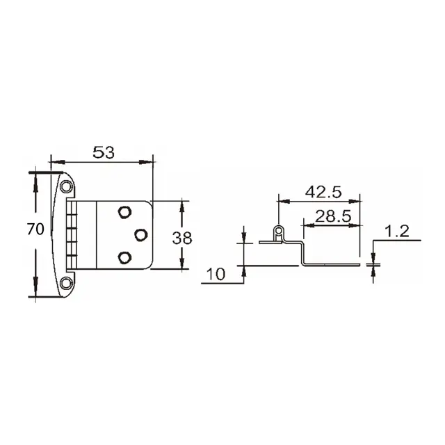 1852M Hengsle 70x53mm - SS316 For 10mm tykke plater 