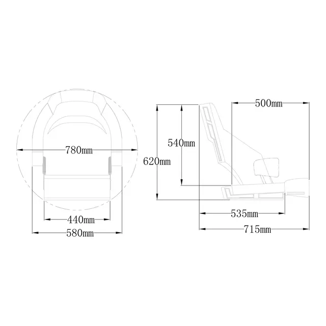 MARINVENT Båtstol MI-M56R sort - Flip-up - Marine vinyl 