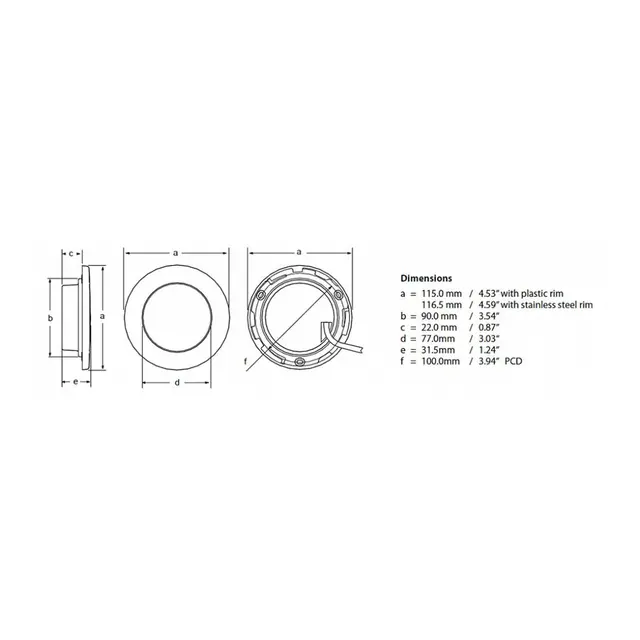 HELLA MARINE EuroLED 115 Downlight Varmhvit lys / Hvit ring 