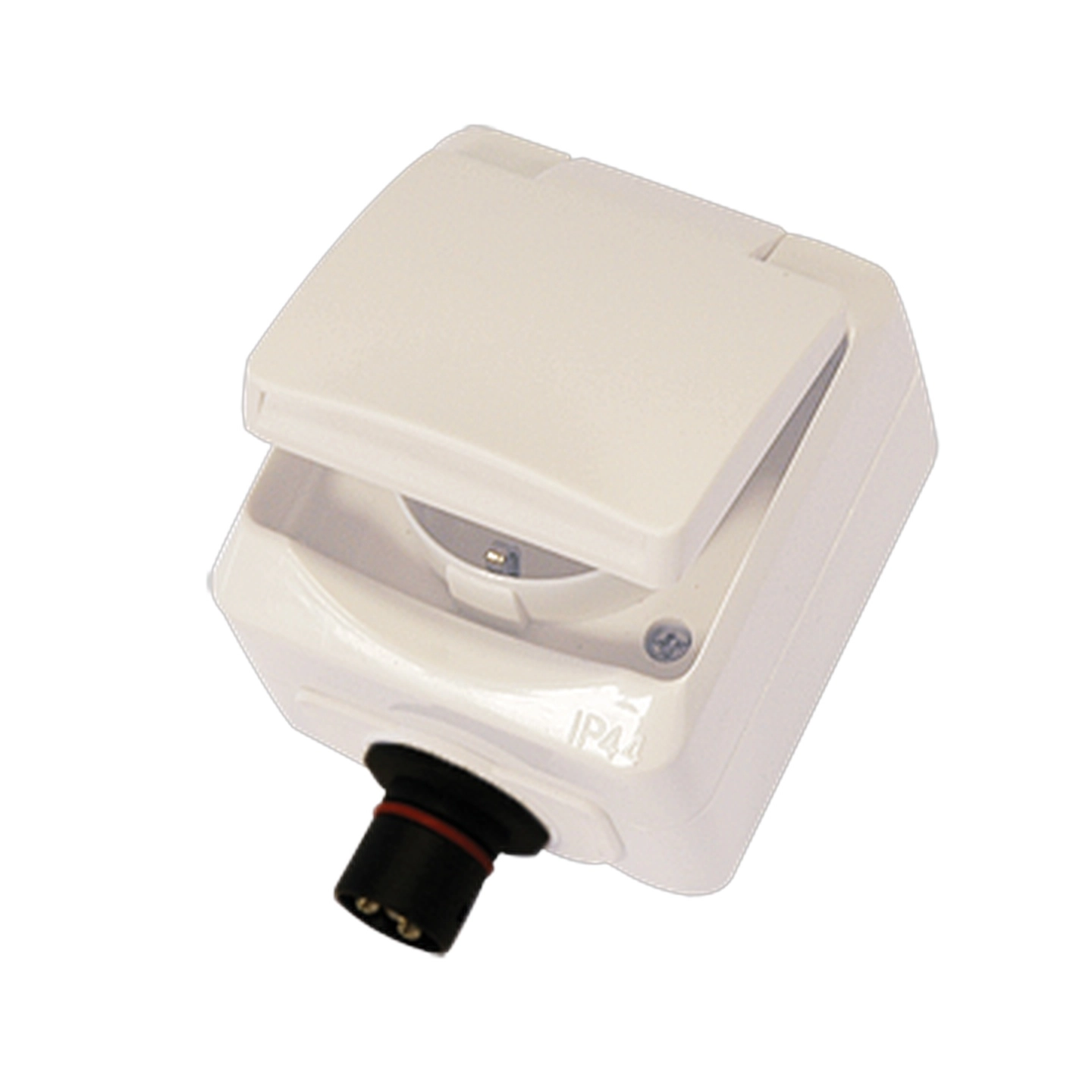 DEFA Enkel kontakt, Plug-in 230V - IP44 - utenpåliggende m/lokk