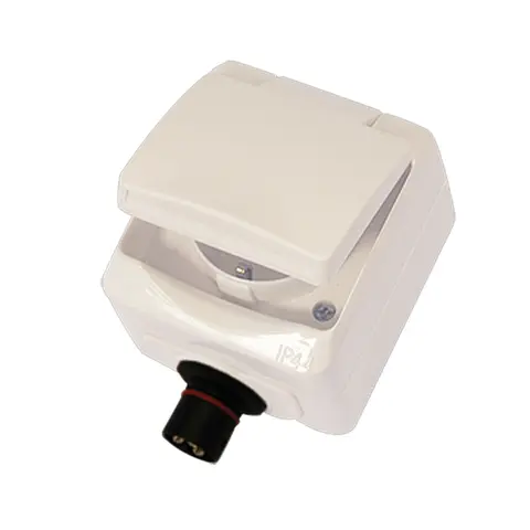 DEFA Enkel kontakt, Plug-in 230V - IP44 - utenp&#229;liggende m/lokk