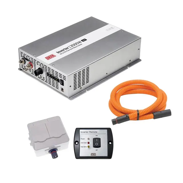 DEFA Inverter Pakke 5 2000W/12V m/ fj.kontr, 2m Plug-in, dbl. vegguttak 