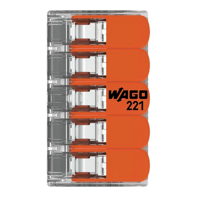 WAGO Koblingsklemme - 5 inng. maks 6mm² / 41A (221-615) 