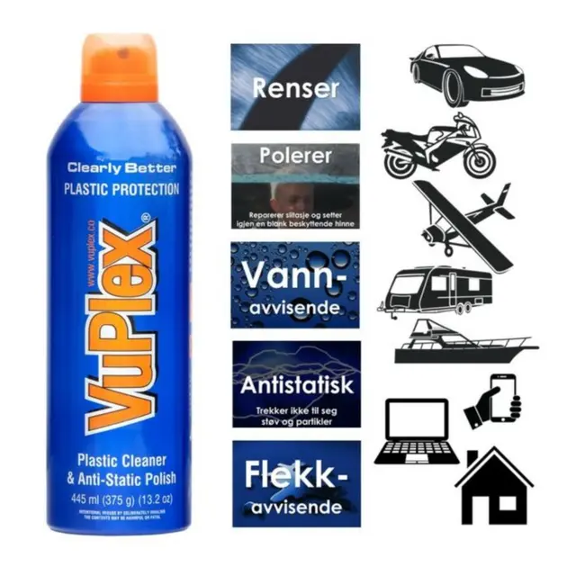 VUPLEX Rens og poleringsmiddel - 445ml for plastruter, kalesjevinduer m.m 