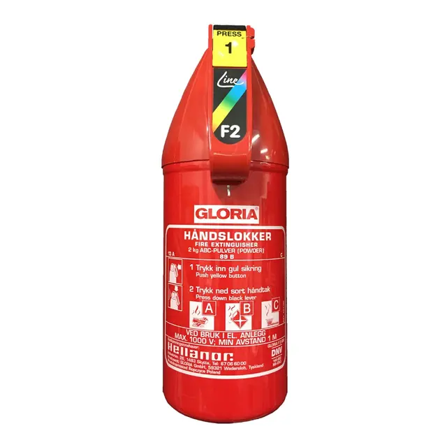 GLORIA Brannslukker 2 kg, F2GM ABC kompakt pulverapparat for båt m.m 