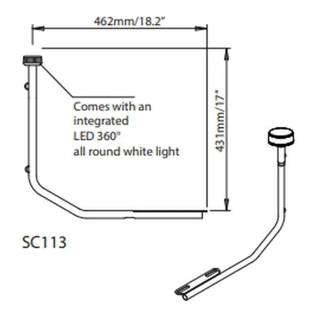 SCANSTRUT SC113 Lanternebrakett m/ 360° LED lanterne - AISI316 