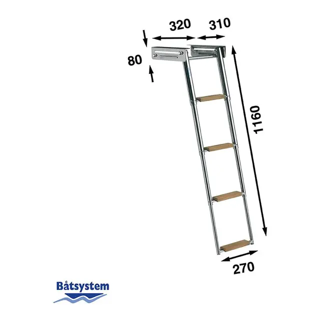 BÅTSYSTEM kassettstige 4 Trinn BKT74T - med teaktrinn - 116 x 31 cm 