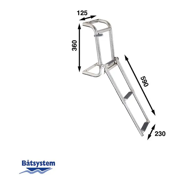 BÅTSYSTEM  Badestige Akterspeil 4 Trinn BUT40 - syrefast stål- 590mm - justerbar 