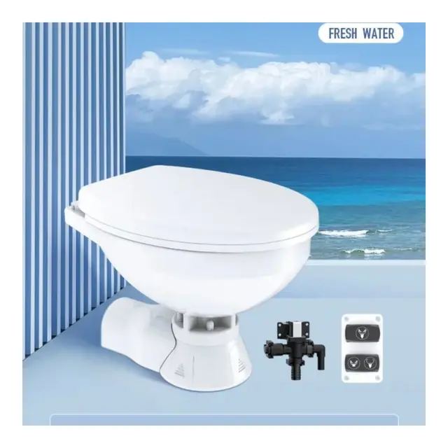 SEAFLO Toalett 12V Regular Quiet Flush Ferskvann Soft-close 