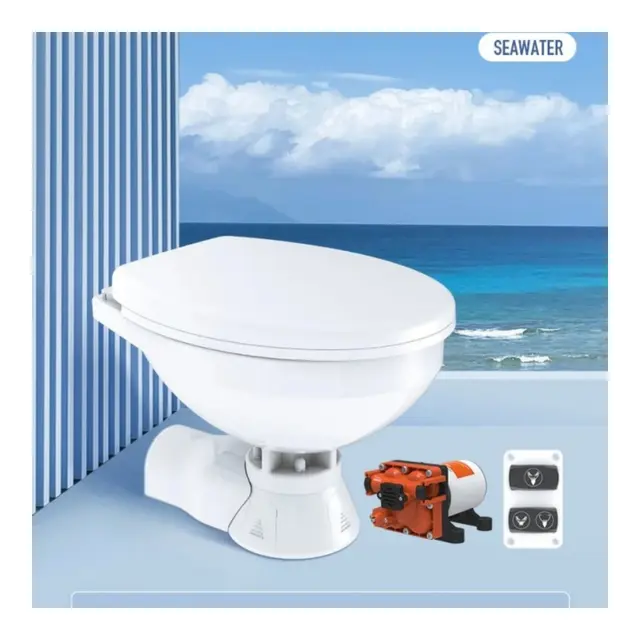 SEAFLO Toalett 24V Regular Quiet Flush Saltvann Soft-close 