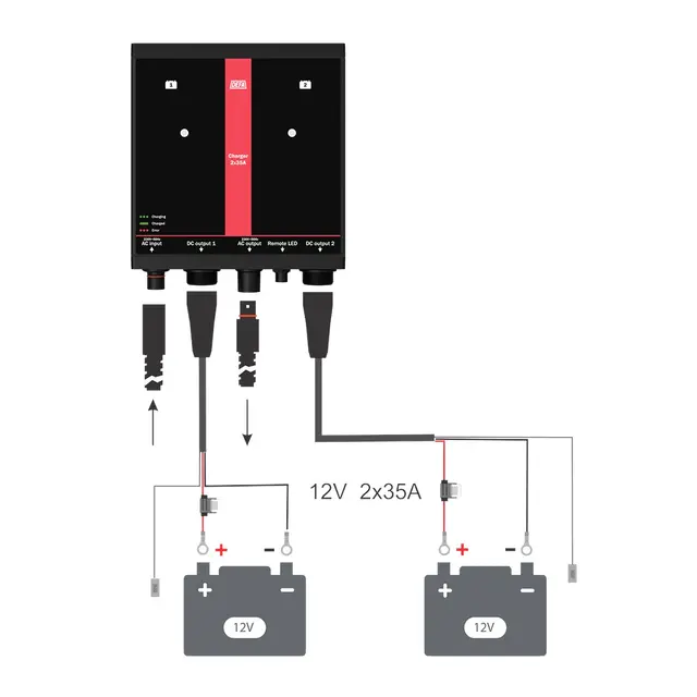 DEFA MarineCharger 2 x 35A - 12V AGM/Gel/Bly/syre-batterier 