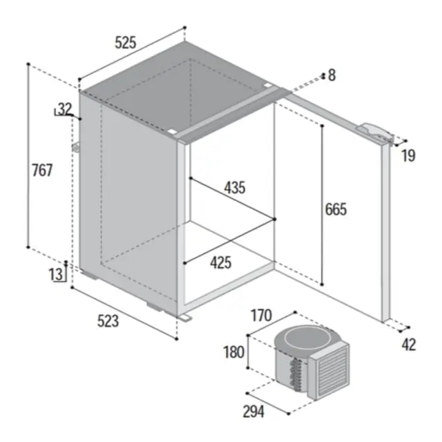 VITRIFRIGO 130l Kjøleskap Airlock sort 
