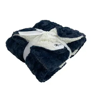 Sherpapledd M&#248;rkbl&#229; og Hvit 125 x 150 cm, Stoff: 100% Polyester