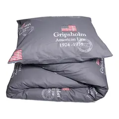 GRIPSHOLM Sengesett Bomull AM Line, grå Dobbeldyne