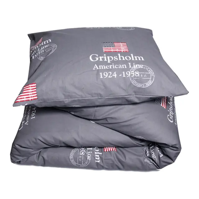 GRIPSHOLM Sengesett Bomull AM Line, grå Dobbeldyne 