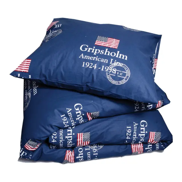 GRIPSHOLM Sengesett Bomull AM Line, blå Dobbeldyne 