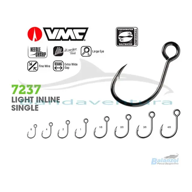 VMC 7237BN Light Inline Enkelkrok 7 Pakk Størrelse 6 