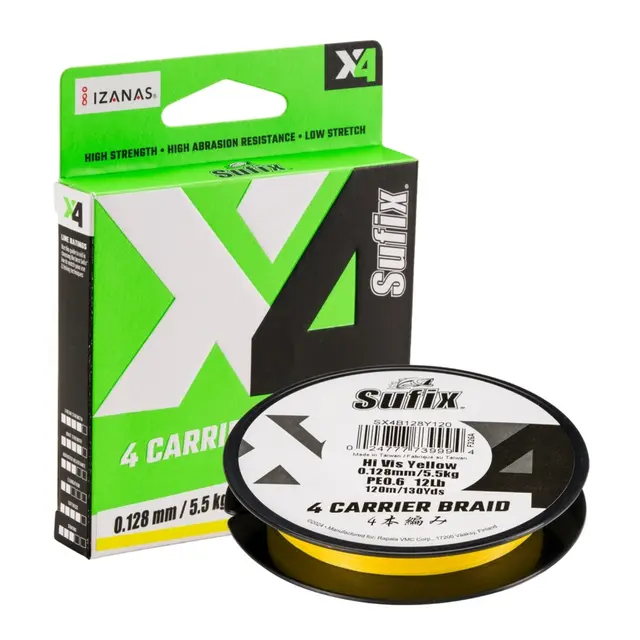 SUFIX X4 Braid Hi Vis Yellow 120m 0,128mm  5,5kg 