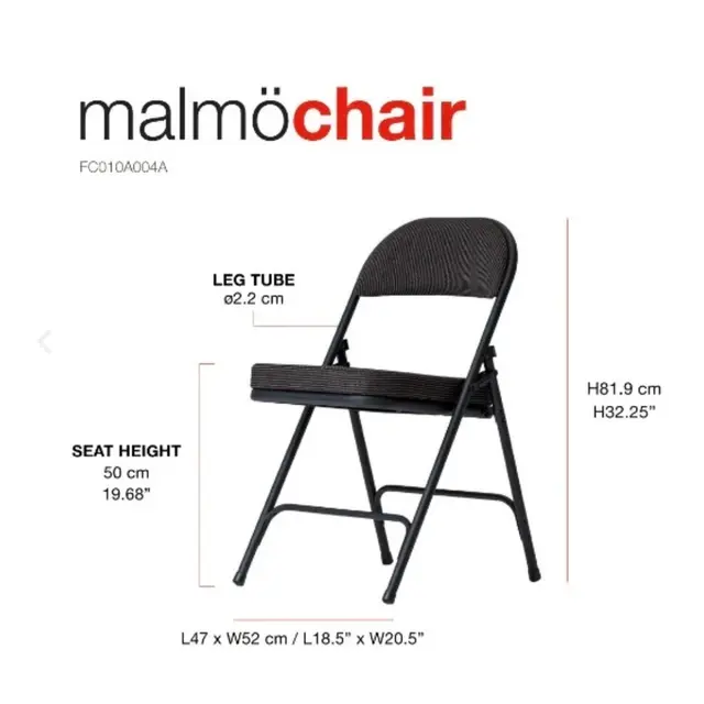 O.B.WIIK Klappstol - Malmö Stol med mykt sort stofftrekk 
