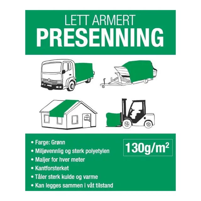 Presenning grønn 2x3m 130gr/m2 Maljer hver meter. 