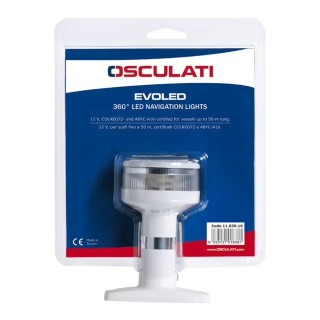OSCULATI Lanterne 360° LED - 12V - Hvit - 2w navigasjonslys - 10cm 